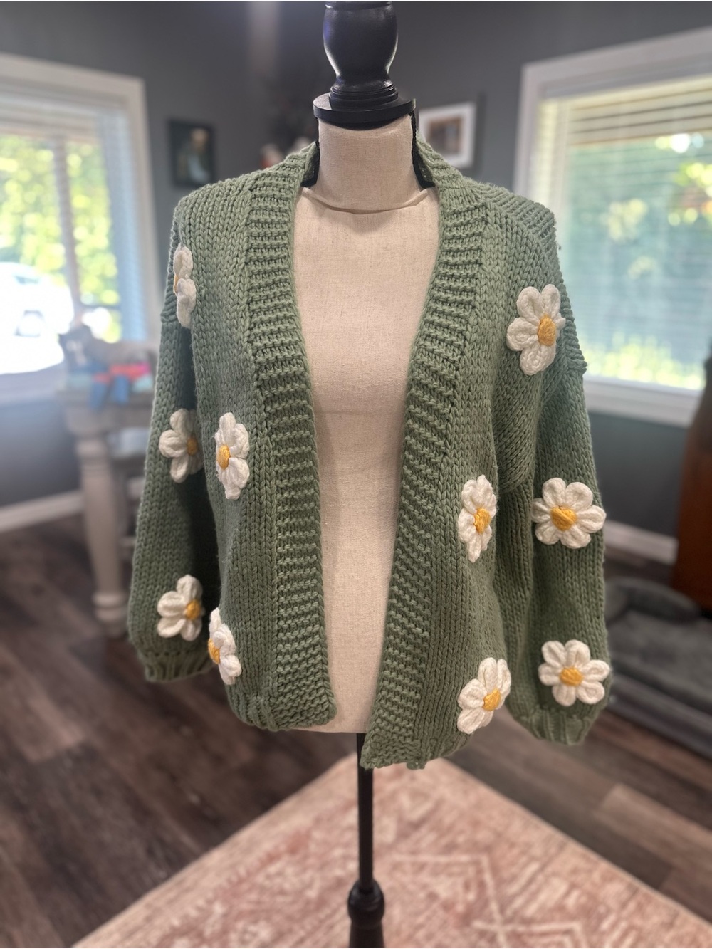 Altar'd State Jennie 3D Flower Cardigan Daisy Floral Boho Chunky NWT XS Fall - Picture 2 of 8
